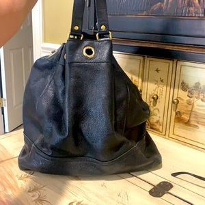 YSL Black leather YSL hobo locking Tote